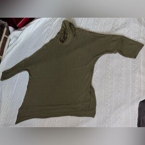 Green Turtleneck Waffle Knit Sweater